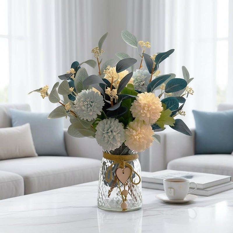 LADADA Artificial Flowers with Vase, Floral Arrangements forHydrangea Flower Dining Table Centerpiece Decor - Image 1