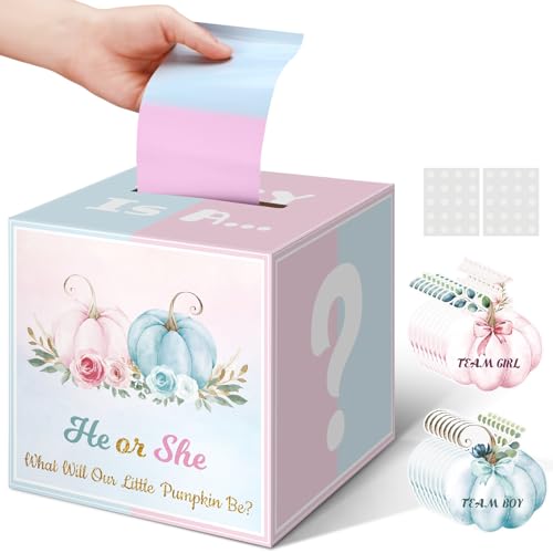 Teling 62 Pcs Thanksgiving Pumpkin Gender Reveal Decoration He or She What Will Our Little Pumpkin Be Pink Blue Team Boy Girl Gender Reveal Pull out Game Thanksgiving Fall Baby Shower Party Supplies - Image 1