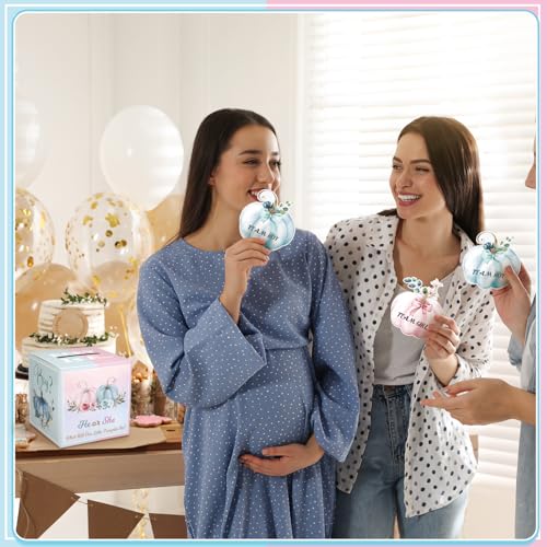 Teling 62 Pcs Thanksgiving Pumpkin Gender Reveal Decoration He or She What Will Our Little Pumpkin Be Pink Blue Team Boy Girl Gender Reveal Pull out Game Thanksgiving Fall Baby Shower Party Supplies - Image 3