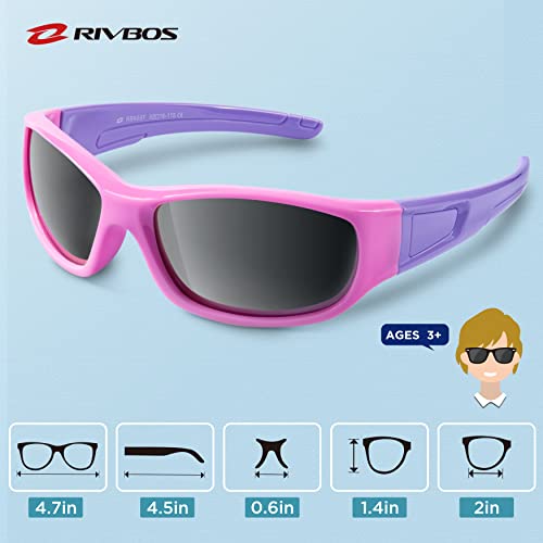 RIVBOS Kids (Age 3-8) Sunglasses Polarized UV Protection Flexible Rubber Glasses Shades with Strap for Boys Girls RBK037-Pink,Black Polarized Lens - Image 5