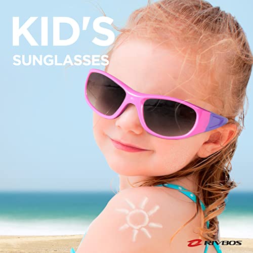 RIVBOS Kids (Age 3-8) Sunglasses Polarized UV Protection Flexible Rubber Glasses Shades with Strap for Boys Girls RBK037-Pink,Black Polarized Lens - Image 2