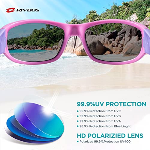 RIVBOS Kids (Age 3-8) Sunglasses Polarized UV Protection Flexible Rubber Glasses Shades with Strap for Boys Girls RBK037-Pink,Black Polarized Lens - Image 3