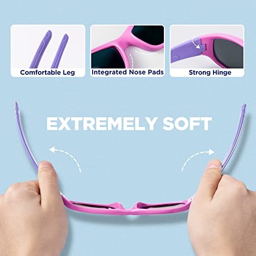 RIVBOS Kids (Age 3-8) Sunglasses Polarized UV Protection Flexible Rubber Glasses Shades with Strap for Boys Girls RBK037-Pink,Black Polarized Lens - Image 4