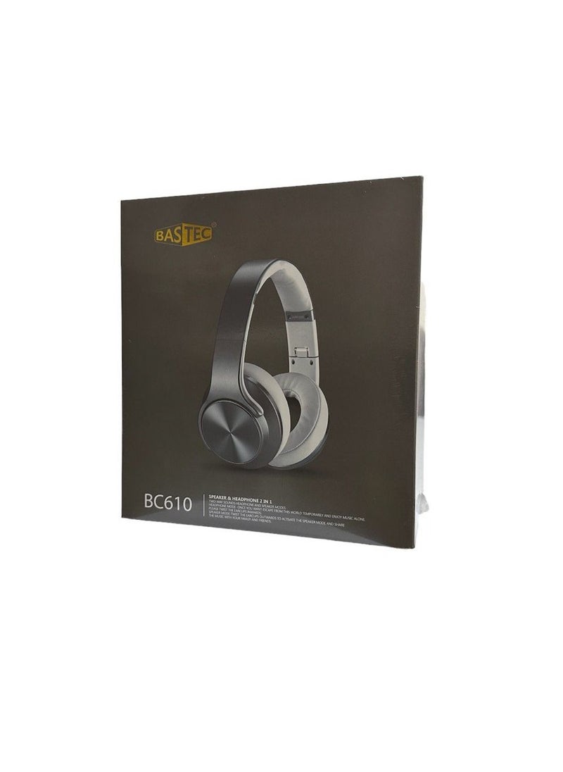 Wireless Bluetooth Headset with 2-in-1 Speaker Allows Taking Calls On The Go And Long Lasting Battery In An Elegant Design Over The Ear by Bastec Series 6 - Grey Color
