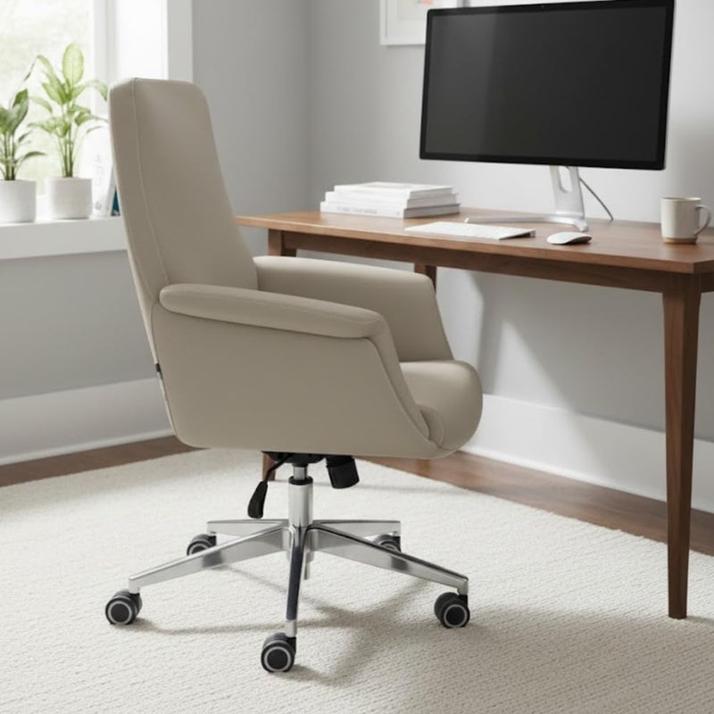 Neo Front B2350 Low Back Office Chair - Premium Beige Leather Executive Visitor Chair with Height Adjustment and 360° Swivel - Image 2