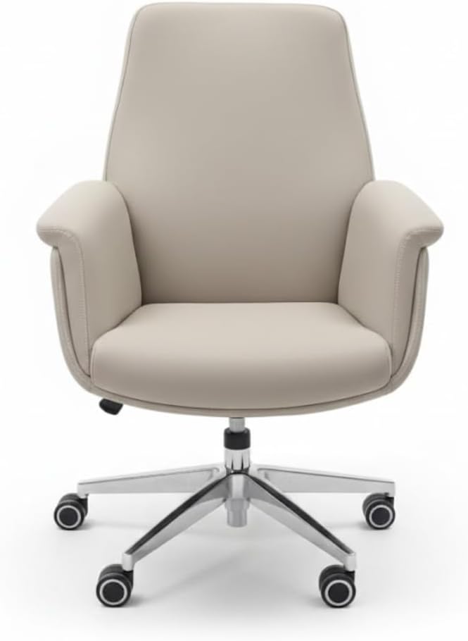 Neo Front B2350 Low Back Office Chair - Premium Beige Leather Executive Visitor Chair with Height Adjustment and 360° Swivel - Image 1