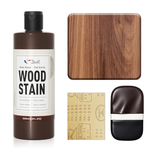 DWIL Water Based Wood Stain - Multiple Finishes, Fast Drying, Indoor and Outdoor Furniture, Wood Paneling, Cabinets and More, Low Odor ＆ Non-Toxic (8.5oz Teak)-with Tools - Image 1