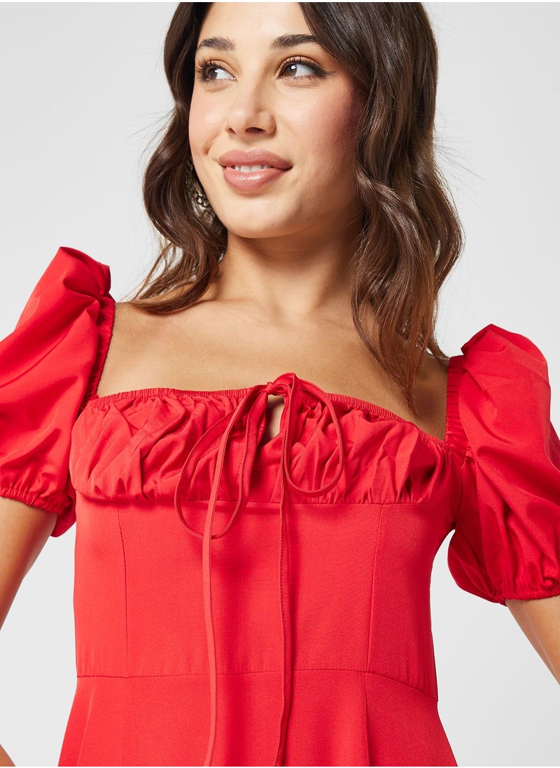 Ginger - Square Neck Tie Up Dress - Image 1