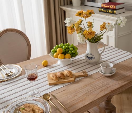 Caflife Boho Table Runner 90 Inchs Long Taupe and Beige, Cotton and Linen Woven with Tassels, for Modern Rustic Farmhouse Neutral Table Runners, Bohemian Kitchen Dining Table Home Decor - Image 4