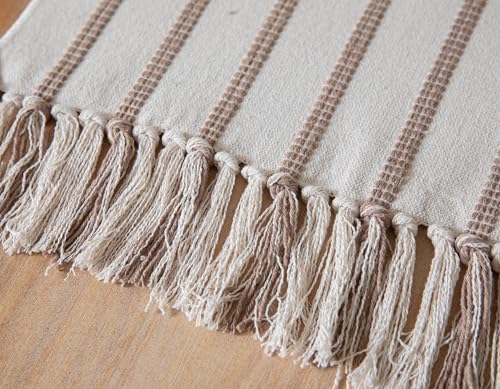 Caflife Boho Table Runner 90 Inchs Long Taupe and Beige, Cotton and Linen Woven with Tassels, for Modern Rustic Farmhouse Neutral Table Runners, Bohemian Kitchen Dining Table Home Decor - Image 5