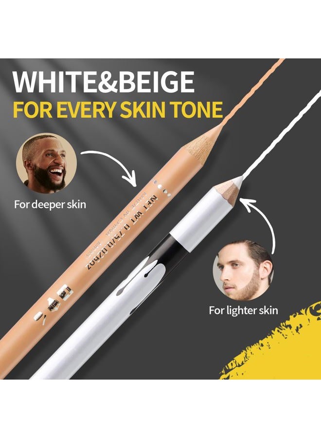 Noerrors 12Pcs Barber Pencil White Beige Skin Tone Magic Hairline Pencils Set Beard Guide Pen with Sharpener Barber Chalk for Lineup Edge Hair Design Shaping Trace Makeup Tool for Men - Image 3