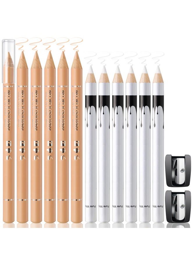 Noerrors 12Pcs Barber Pencil White Beige Skin Tone Magic Hairline Pencils Set Beard Guide Pen with Sharpener Barber Chalk for Lineup Edge Hair Design Shaping Trace Makeup Tool for Men - Image 1