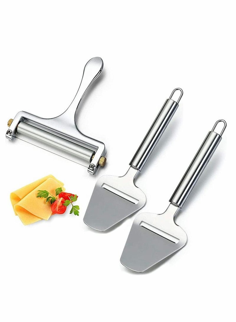 NIBEMINENT 2 Pieces of Stainless Steel Cheese Spatula and 1 Piece Planer Slicer, Special Knife for Household Cheese, Flat Slicer Soft, Semi Hard Perfect Cooking Tool  - Image 1