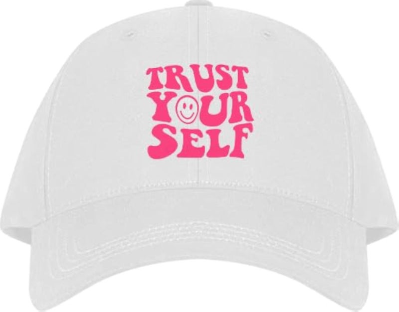TRUST YOUR SELF Plain unisex baseball cap White