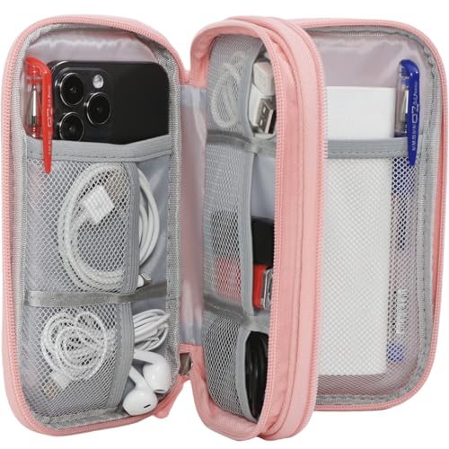 CAAORDKSO Electronic Cable Organizer Bag, Travel Electronic Accessories Carry Case Portable Waterproof Double Layers Storage Bag for Cable, Cord, Charger, Power Bank, Earphone (Light Pink, Medium) - Image 3