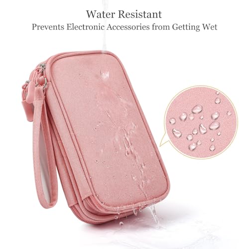 CAAORDKSO Electronic Cable Organizer Bag, Travel Electronic Accessories Carry Case Portable Waterproof Double Layers Storage Bag for Cable, Cord, Charger, Power Bank, Earphone (Light Pink, Medium) - Image 5