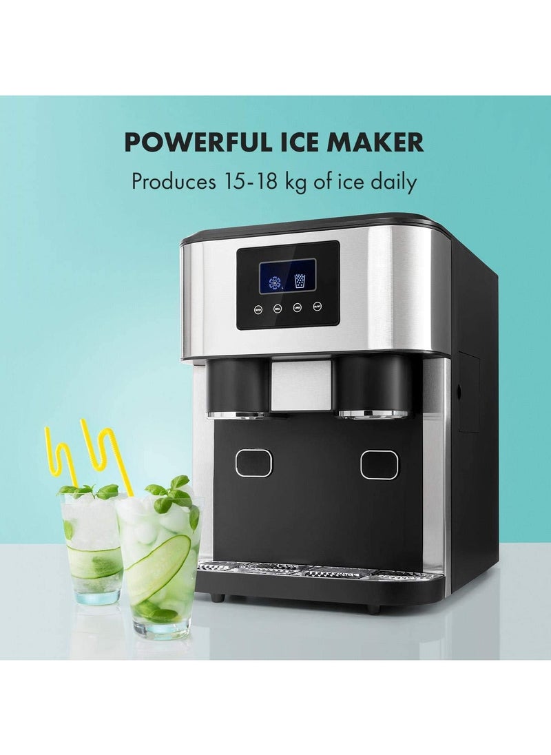 KLARSTEIN - Ice Maker, 3-in-1: Ice Cubes, Crushed Ice, Cold Water, 2 Ice Cube Sizes, 15-18kg/24h, LCD Display, 1.8L Tank - Image 1