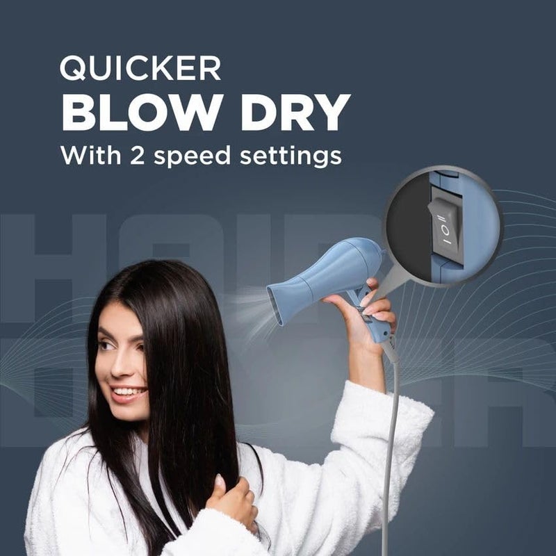 Havells مجفف شعر قابل للطي 1000 واط | إعدادات حرارة 2 (ساخن/دافئ) | تقنية توازن الحرارة | أزرق باستيلي | رفيقك المثالي لتجفيف الشعر بسهولة | HD1835 - Image 5