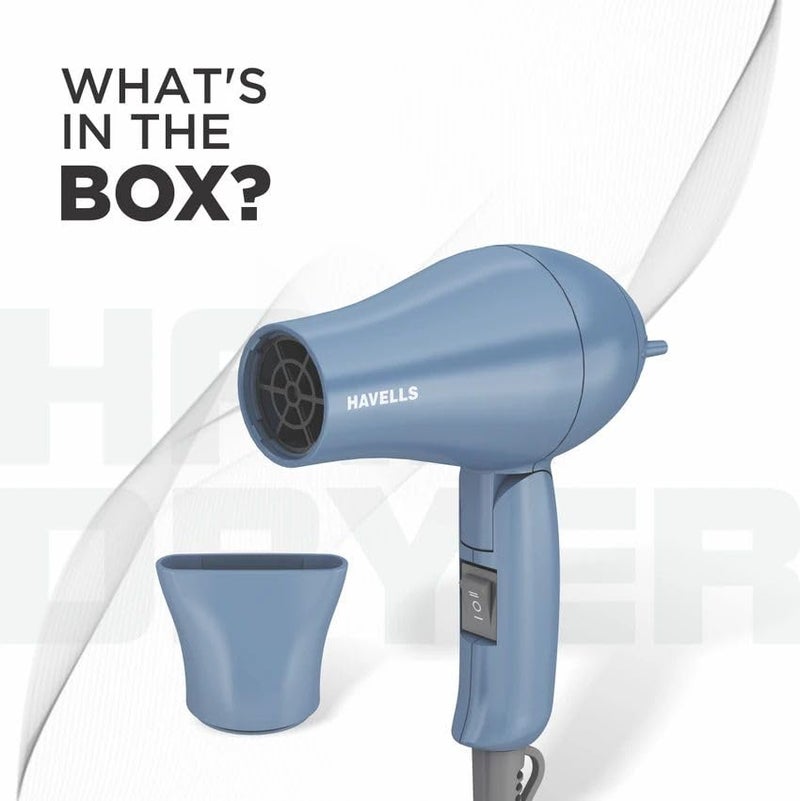 Havells مجفف شعر قابل للطي 1000 واط | إعدادات حرارة 2 (ساخن/دافئ) | تقنية توازن الحرارة | أزرق باستيلي | رفيقك المثالي لتجفيف الشعر بسهولة | HD1835 - Image 2