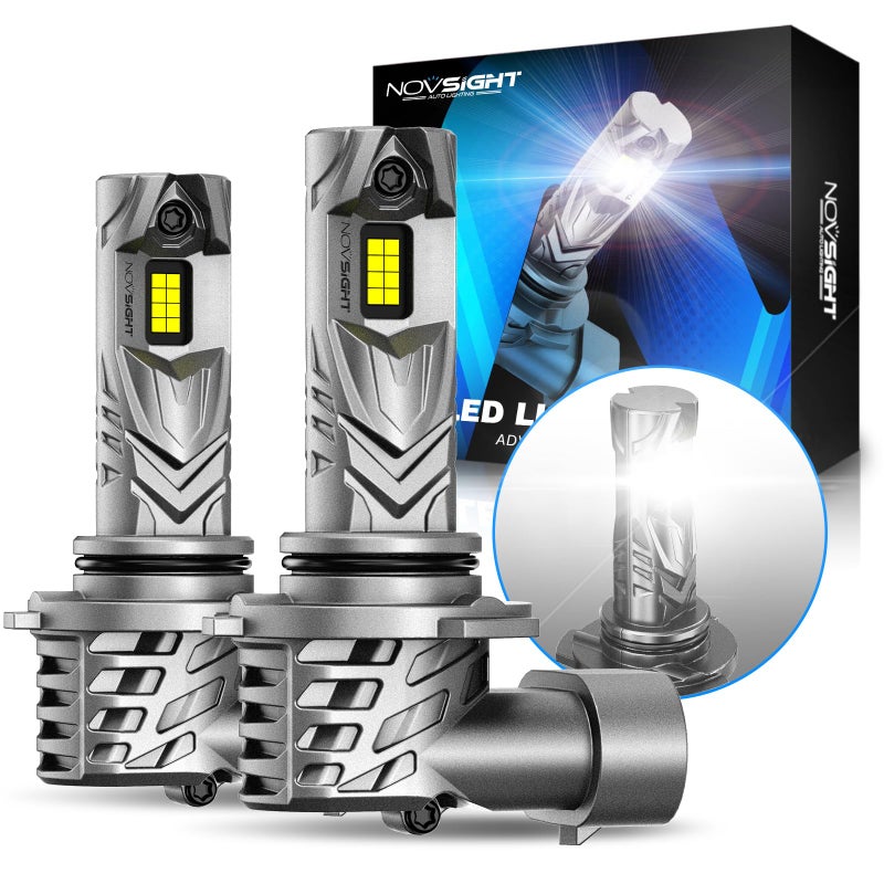 NOVSIGHT 9005 Bulbs 48000LM 600% Brightness HB3 1:1 Mini Size Fog Light Bulb Set 6500K Cool White, Pack of 2 - Image 1