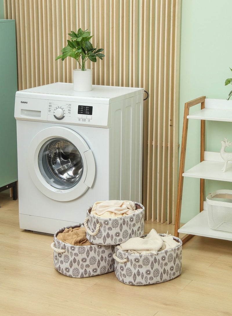 LAWAZIM Oval Storage Basket Set with Printed Leafs 3Piece - White |Storage Basket for Shelves for Organizing Closet Shelf Nursery Toy - Image 3