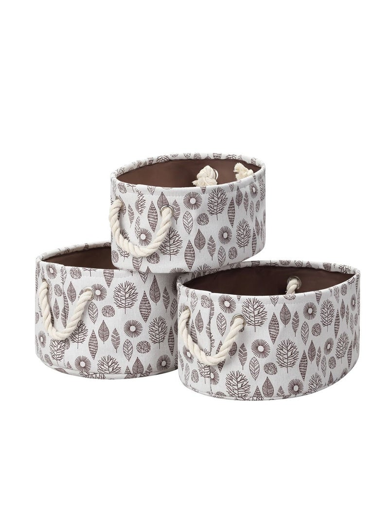 LAWAZIM Oval Storage Basket Set with Printed Leafs 3Piece - White |Storage Basket for Shelves for Organizing Closet Shelf Nursery Toy - Image 1