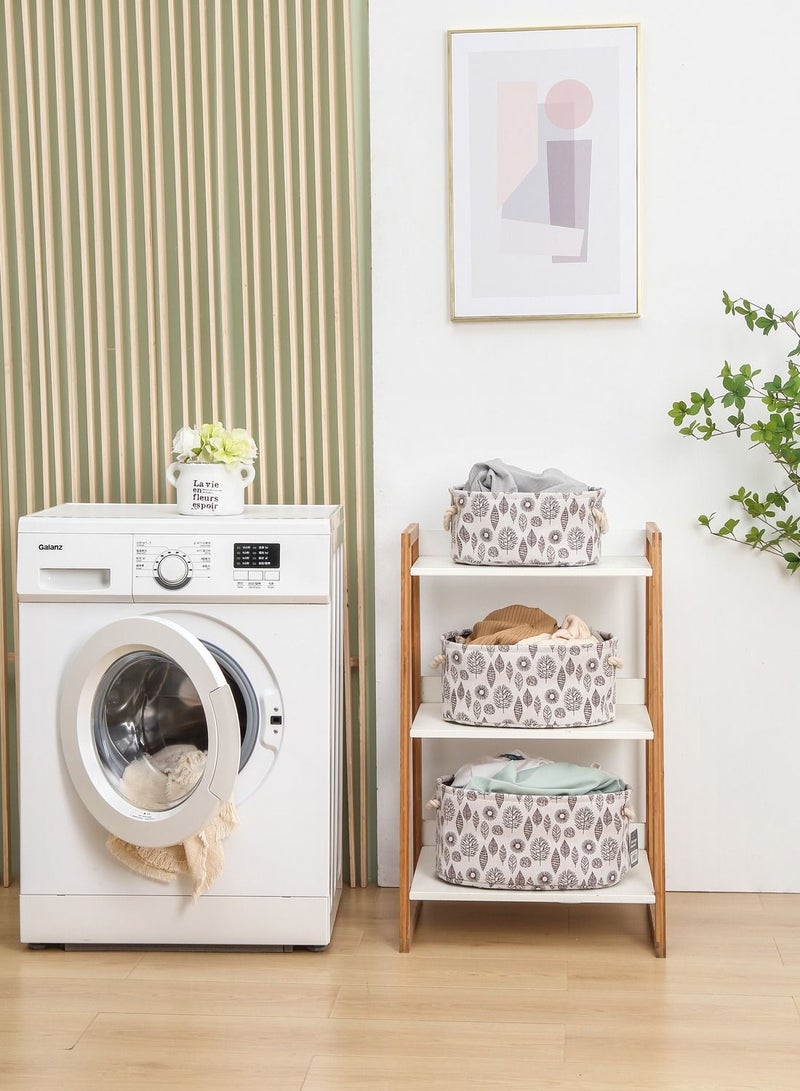 LAWAZIM Oval Storage Basket Set with Printed Leafs 3Piece - White |Storage Basket for Shelves for Organizing Closet Shelf Nursery Toy - Image 2