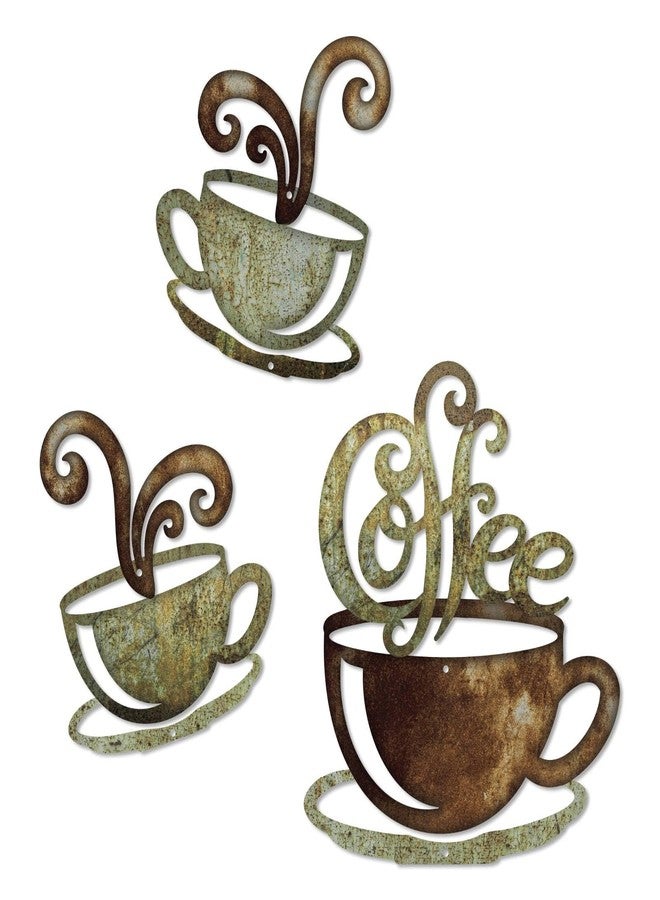 Putuo Decor Rustic Coffee Cup Metal Wall Decor, Vintage Coffee Bar Kitchen Wall Art, Set of 3 Farmhouse Bar Accessories Hanging for Dining Room Cafe Bakery - Image 1