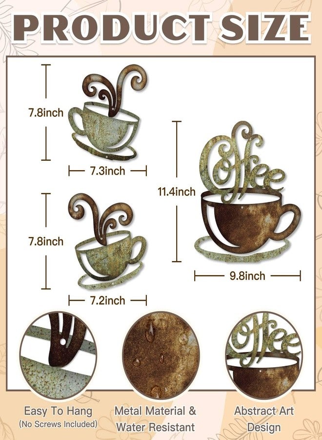 Putuo Decor Rustic Coffee Cup Metal Wall Decor, Vintage Coffee Bar Kitchen Wall Art, Set of 3 Farmhouse Bar Accessories Hanging for Dining Room Cafe Bakery - Image 2