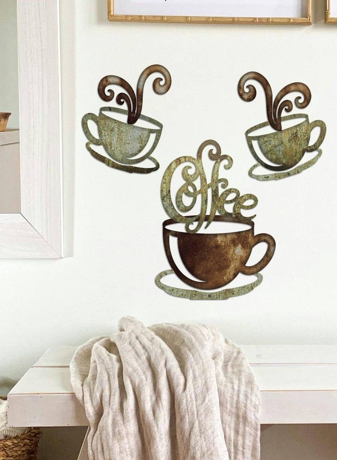 Putuo Decor Rustic Coffee Cup Metal Wall Decor, Vintage Coffee Bar Kitchen Wall Art, Set of 3 Farmhouse Bar Accessories Hanging for Dining Room Cafe Bakery - Image 3