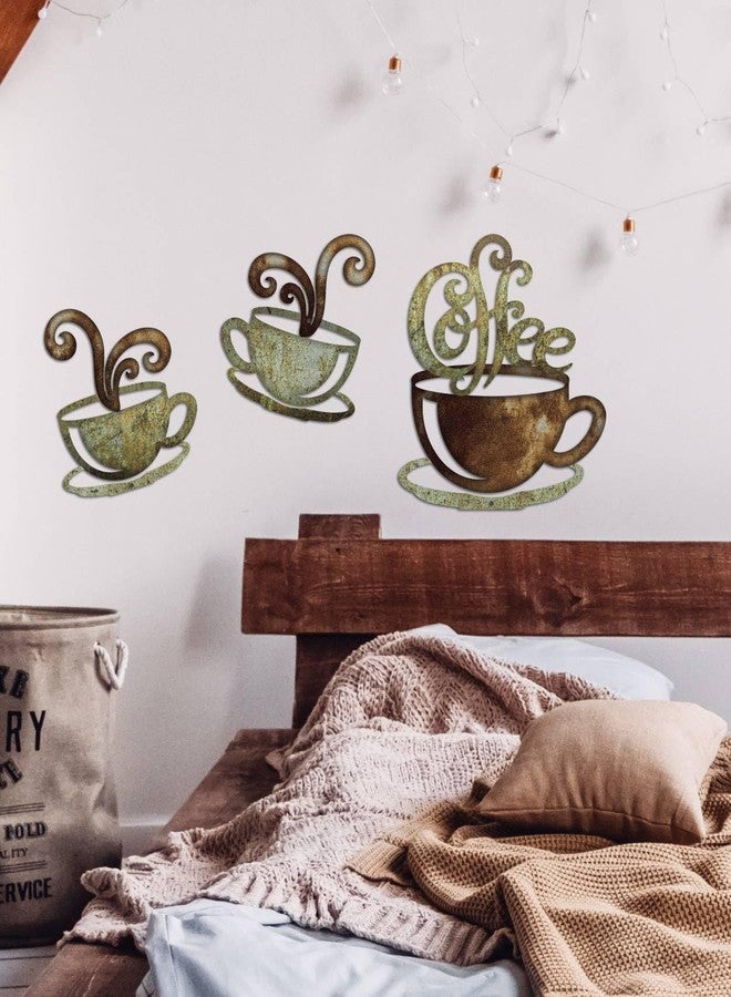 Putuo Decor Rustic Coffee Cup Metal Wall Decor, Vintage Coffee Bar Kitchen Wall Art, Set of 3 Farmhouse Bar Accessories Hanging for Dining Room Cafe Bakery - Image 4