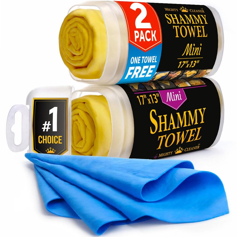 Premium 2pk Mini 1 Free Shammy Cloth for Car Drying  17x13  Super Absorbent Chamois Towel for Car  ScratchFree Reusable  Soft