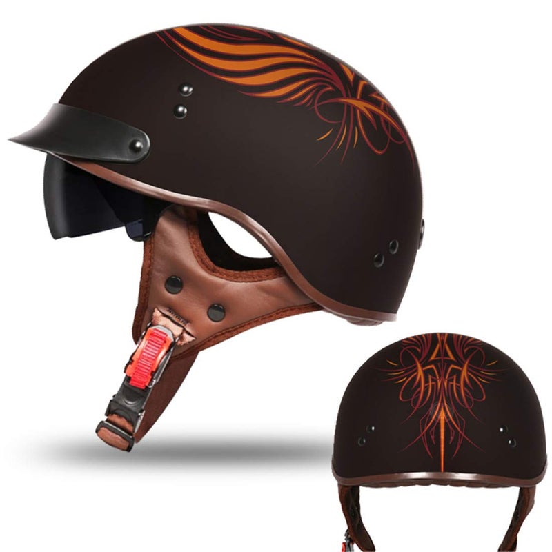 VCOROS Half Helmet Motorcycle DOT Approved Open Face Helmet with Sun Visor and Quick Release Buckle for Adults Men and Women F02 Angel M