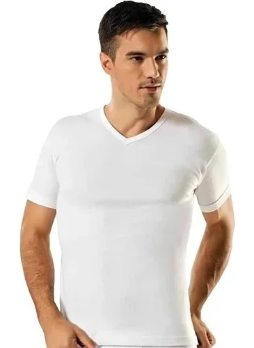 Tutku Men's V-Neck Rib Short Sleeve Undershirt 6 Pack