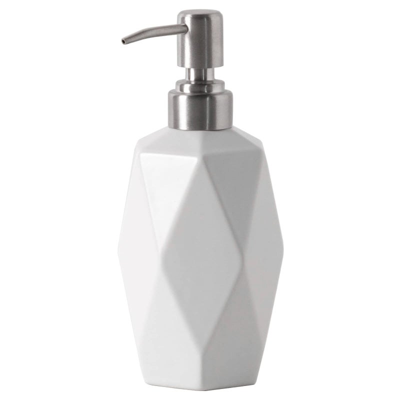 FE Soap Dispenser 135oz Ceramic Soap Dispenser Bathroom with 304 Rust Proof Stainless Steel Pump Decorative Rhombus Design Liquid Hand Soap Dispenser for Kitchen  Bathroom White
