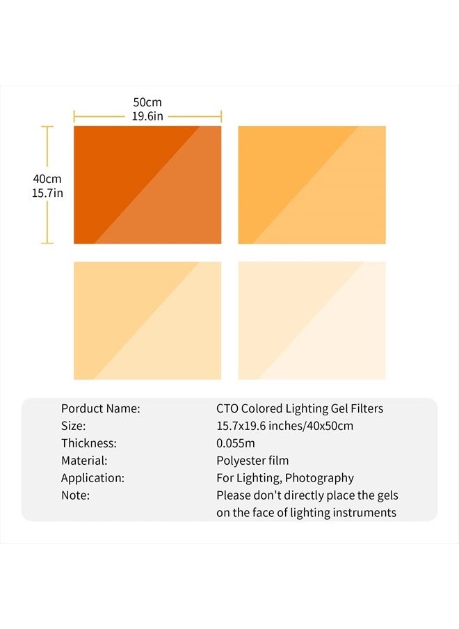 Meking - 16x20 inches Lighting Gels CTO Photo Lights Gel Filters Transparent Color Correction Light Sheets for Photography Red Head Strobe Flashlight (Orange) - Image 1