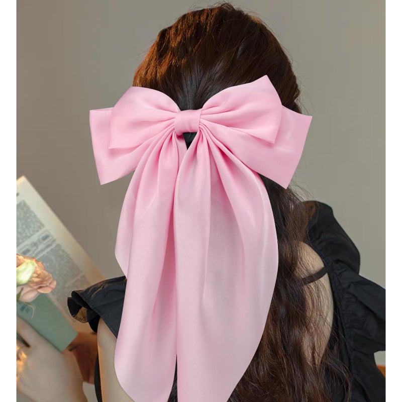 Velscrun 3Pcs Hair Bows for Women Pink Hair Bow Big Hair Bows Clips for Girls Silky Satin Large Hair Ribbons Oversized Long Tail Hair Bows Hair Barrettes Hair Accessories Christmas Gifts - Image 4