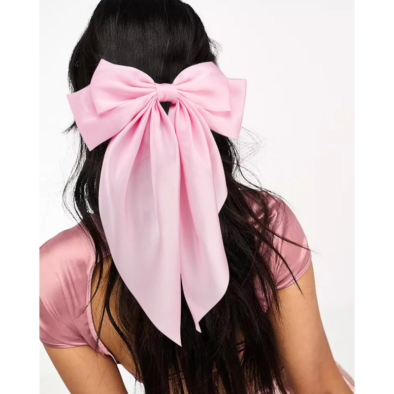 Velscrun 3Pcs Hair Bows for Women Pink Hair Bow Big Hair Bows Clips for Girls Silky Satin Large Hair Ribbons Oversized Long Tail Hair Bows Hair Barrettes Hair Accessories Christmas Gifts - Image 2