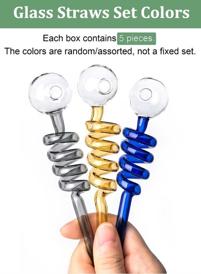 ثمانية فيبيهاوس طقم من 5 قطع من ماصات الشرب الزجاجية الفاخرة المقاومة للحرارة مع فرشاة تنظيف مصاص عصير زجاج،مصاصة شرب زجاجية  شفاطة زجاجية مصاصة زجاج قابلة لإعادة الاستخدام ماصات شرب زجاجية قابلة لإعادة الاستخدام لشرب المشروبات والقهوة مصاصة زجاجية شفاطة شرب زجاجية مصاص زجاجي (ألوان عشوائية) - Image 5