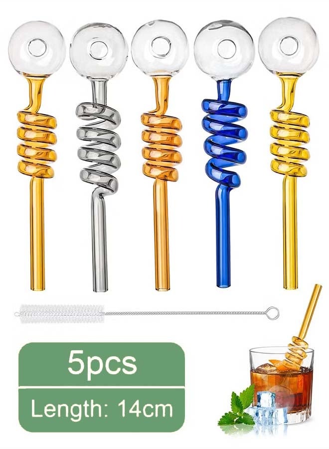 ثمانية فيبيهاوس طقم من 5 قطع من ماصات الشرب الزجاجية الفاخرة المقاومة للحرارة مع فرشاة تنظيف مصاص عصير زجاج،مصاصة شرب زجاجية  شفاطة زجاجية مصاصة زجاج قابلة لإعادة الاستخدام ماصات شرب زجاجية قابلة لإعادة الاستخدام لشرب المشروبات والقهوة مصاصة زجاجية شفاطة شرب زجاجية مصاص زجاجي (ألوان عشوائية) - Image 1