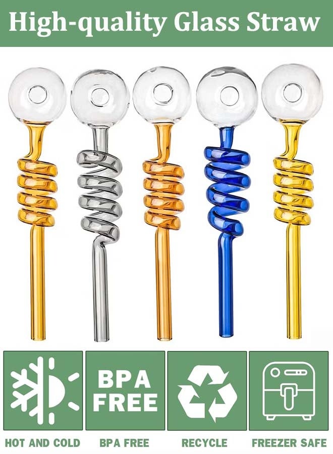 ثمانية فيبيهاوس طقم من 5 قطع من ماصات الشرب الزجاجية الفاخرة المقاومة للحرارة مع فرشاة تنظيف مصاص عصير زجاج،مصاصة شرب زجاجية  شفاطة زجاجية مصاصة زجاج قابلة لإعادة الاستخدام ماصات شرب زجاجية قابلة لإعادة الاستخدام لشرب المشروبات والقهوة مصاصة زجاجية شفاطة شرب زجاجية مصاص زجاجي (ألوان عشوائية) - Image 3