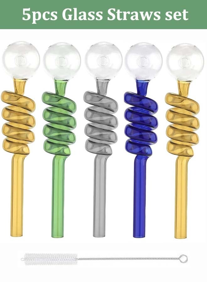 ثمانية فيبيهاوس طقم من 5 قطع من ماصات الشرب الزجاجية الفاخرة المقاومة للحرارة مع فرشاة تنظيف مصاص عصير زجاج،مصاصة شرب زجاجية  شفاطة زجاجية مصاصة زجاج قابلة لإعادة الاستخدام ماصات شرب زجاجية قابلة لإعادة الاستخدام لشرب المشروبات والقهوة مصاصة زجاجية شفاطة شرب زجاجية مصاص زجاجي (ألوان عشوائية) - Image 4