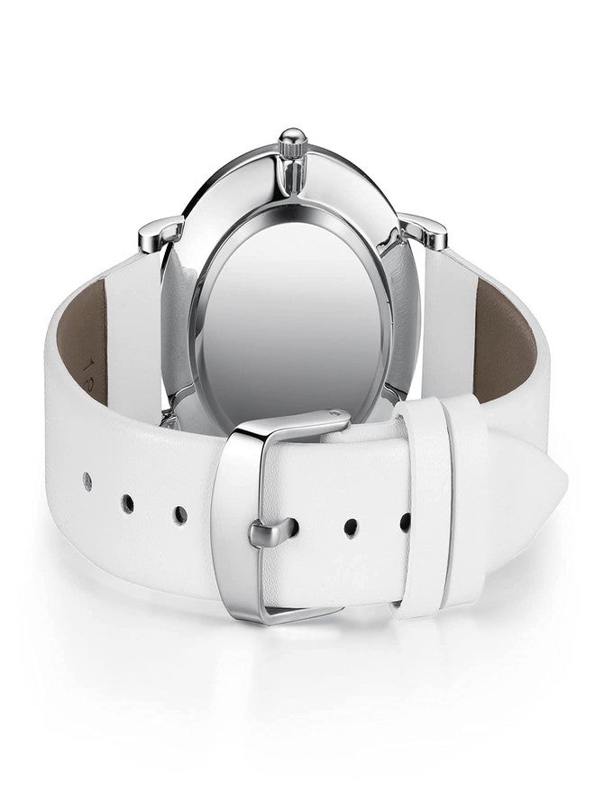 BOSHIYA Women's Easy Reader 36mm Watch Leather Band Watchs （White）, Leather-White 56, Women's watch - Image 5