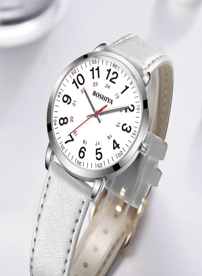 BOSHIYA Women's Easy Reader 36mm Watch Leather Band Watchs （White）, Leather-White 56, Women's watch - Image 4