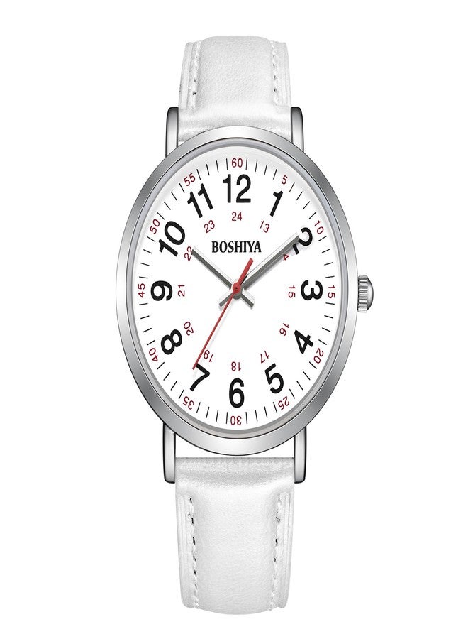BOSHIYA Women's Easy Reader 36mm Watch Leather Band Watchs （White）, Leather-White 56, Women's watch - Image 1