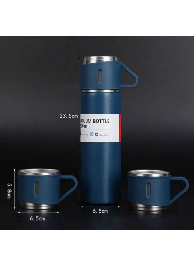 Generic Thermal Flask with 3 Stainless Steel Cups – High Quality & Practical Design  A 500ml flask made of 304 food-grade stainless steel, keeping beverages hot or cold for 6 to 8 hours. Comes with 3 stainless steel cups in a stylish box, making it perfect for daily use or as a special gift  - Image 1