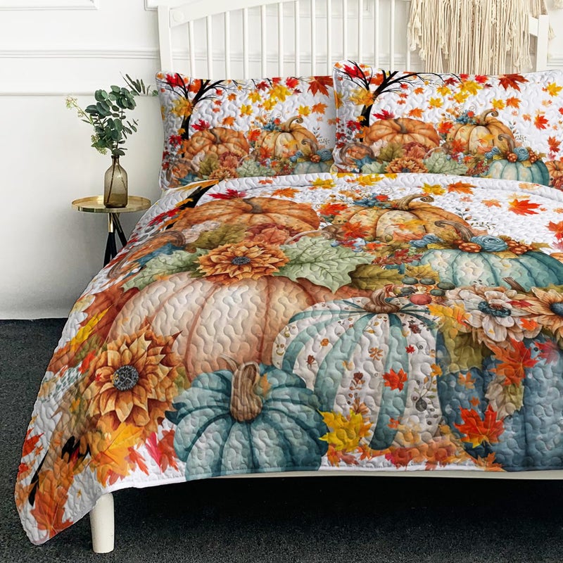 BlessLiving Fall Bedding Queen Quilt Soft Lightweight Autumn Comforter Set  Pumpkin Bedspread Coverlet for Cozy Farmhouse Decor
