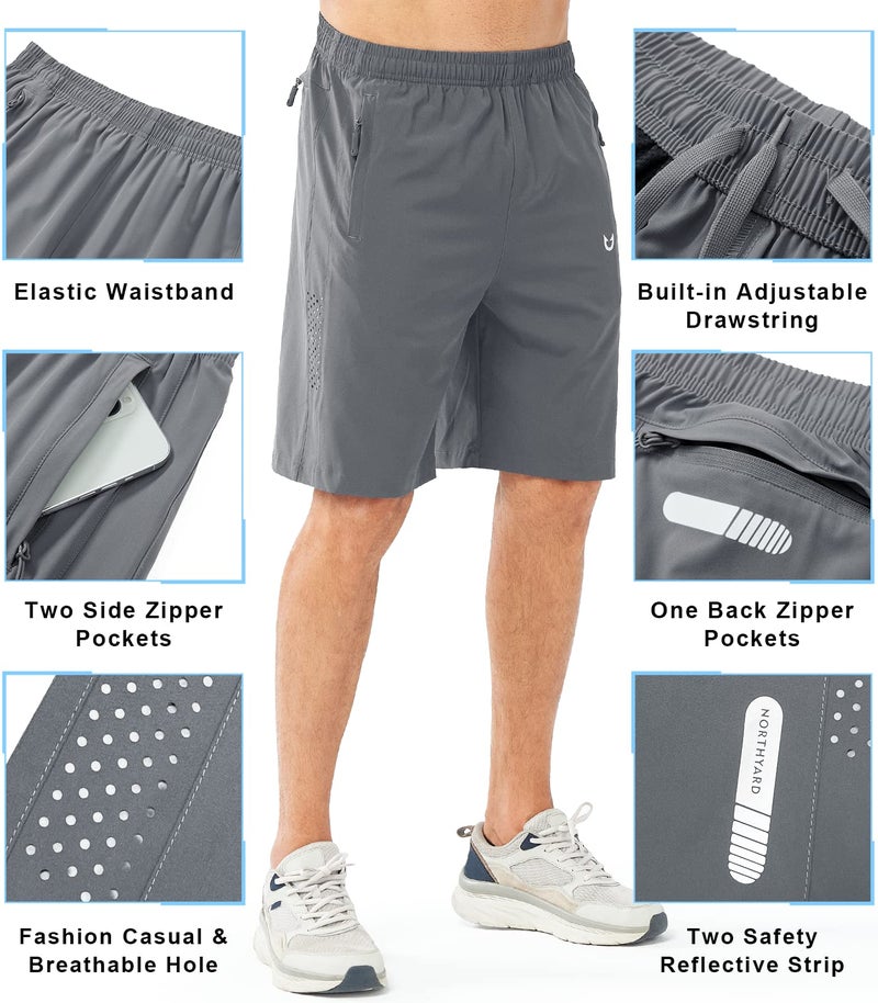 NORTHYARD Men's Athletic Running Shorts Gym Workout Shorts 7"/ 9"/ 5" Quick Dry Lightweight Sports Basketball Exercise Tennis Exercise SMOKEGREY-9inch L - Image 3