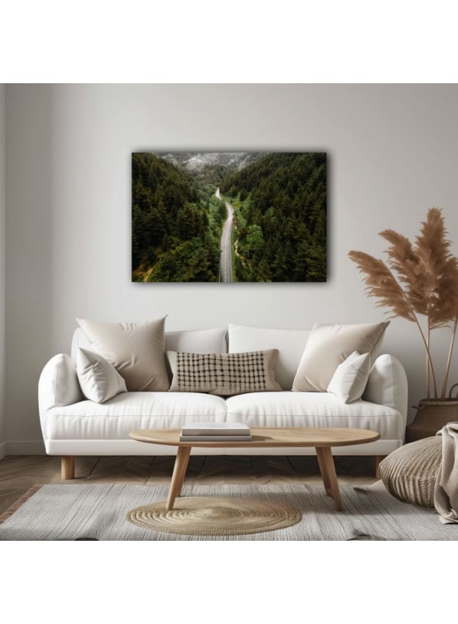 Home Gallery Canvas Wall Art Print Road through the misty forest - Image 1