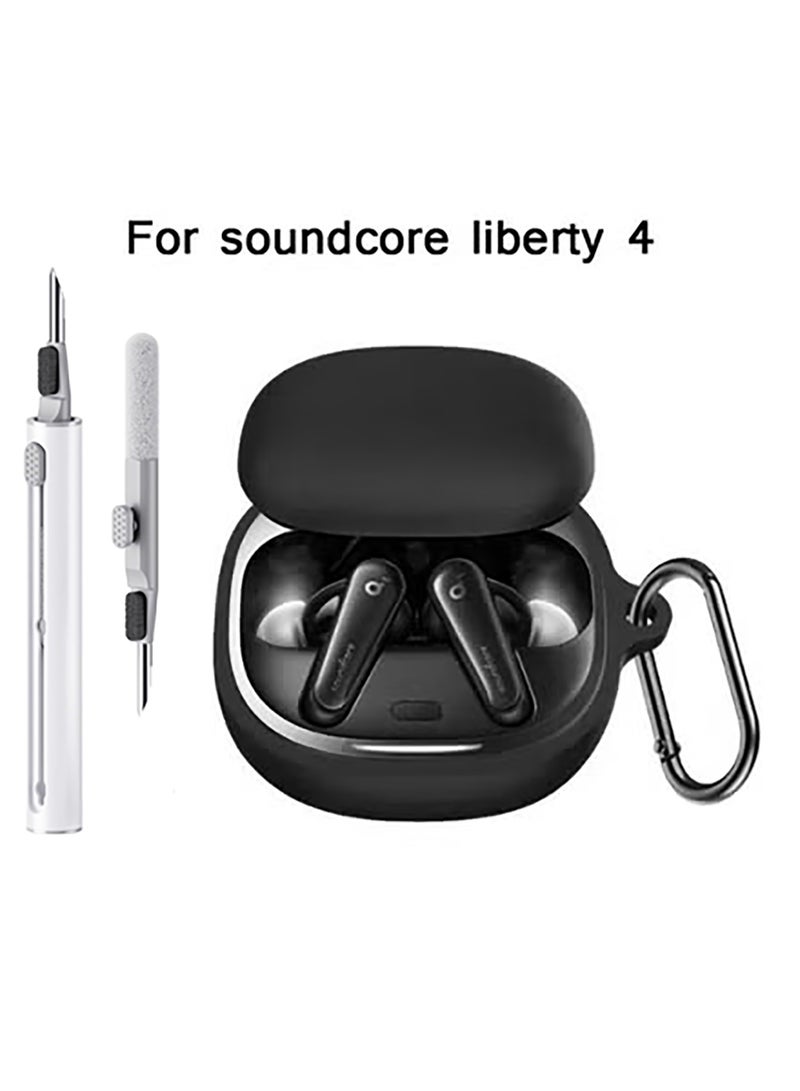 Silicone Case for Anker Soundcore Liberty 4 Case Cover with Keychain/Cleaner Kit (Black) - Image 1